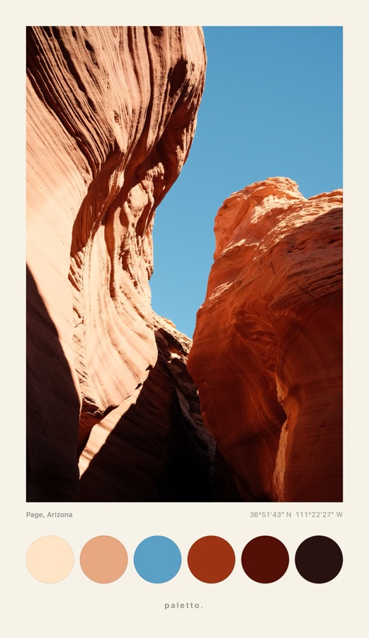Antelope Canyon framed in cream with six large dots, Page, Arizona, and its coordinates
